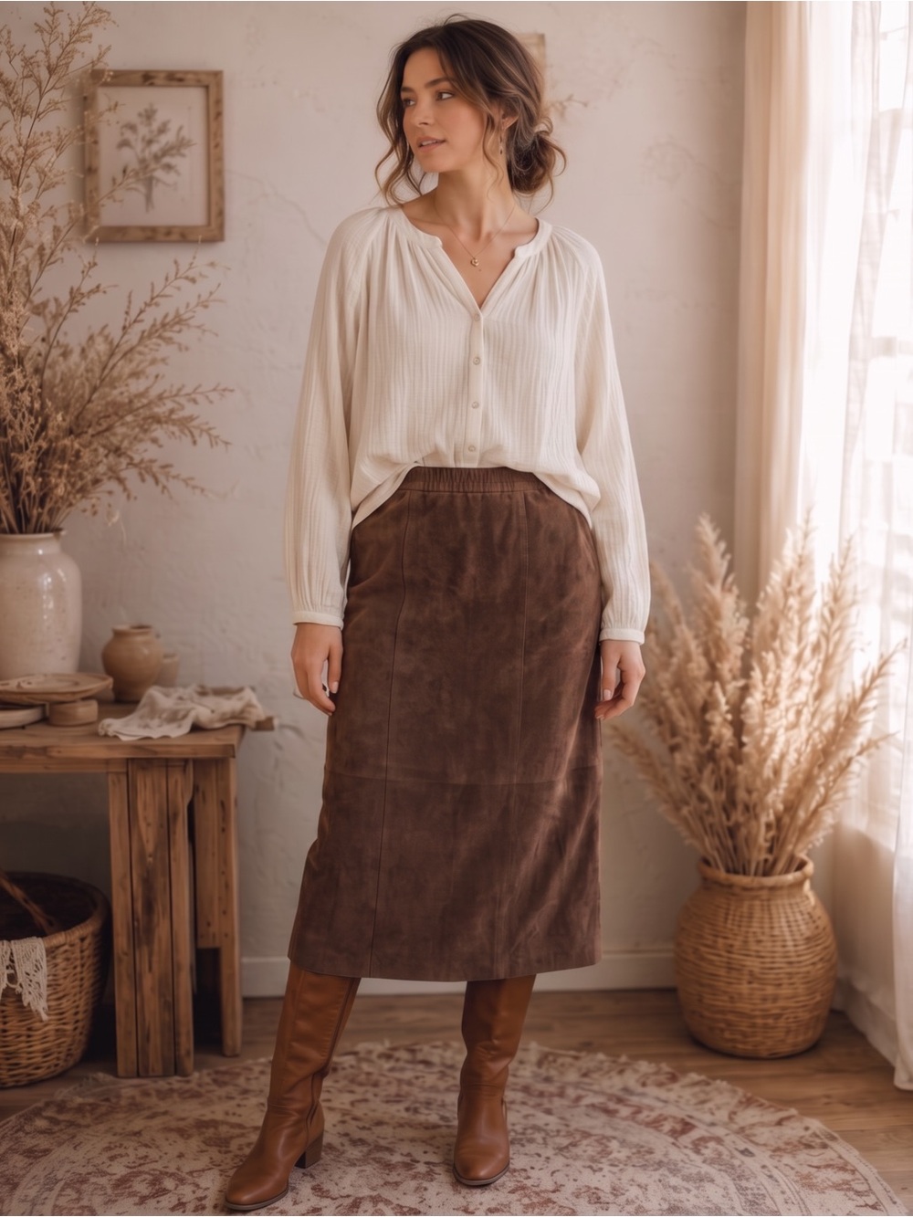 VINTAGE BATYA Genuine Suede Midi Skirt